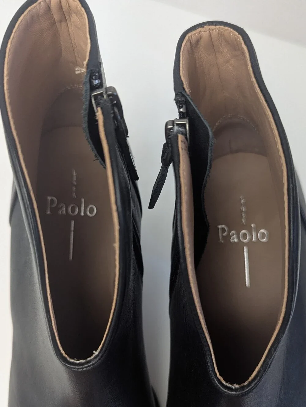 Paolo Mattei Black Leather Pointed Toe Ankle Boots Zip Booties 6.5M
